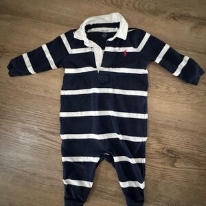 Ralph Lauren Baby Navy and White Striped One Piece